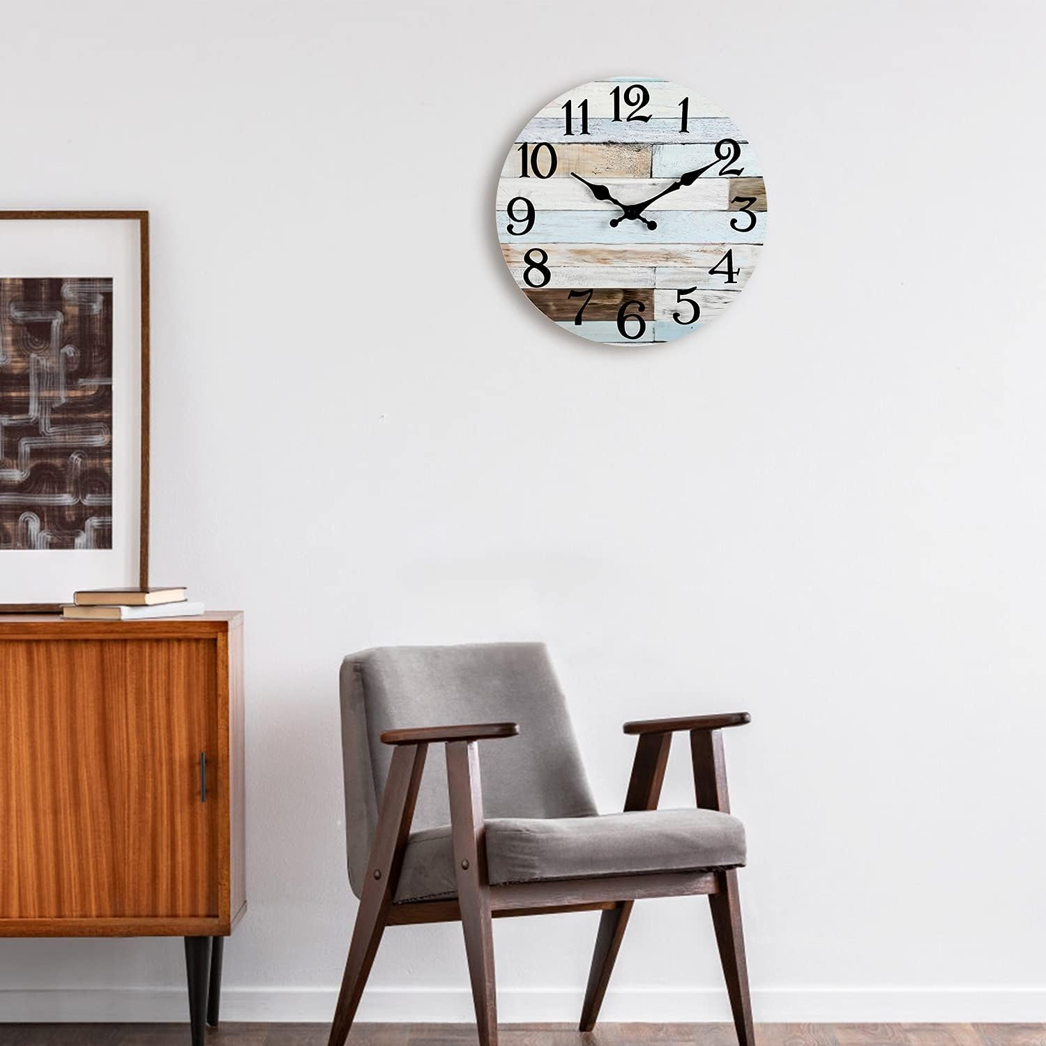 Wall Clock - 10 Inch Silent Non-Ticking Wooden Wall Clocks Battery Operated - Country Retro Rustic Style Decorative for Living Room Kitchen Home Bathroom Bedroom: Kitchen & Dining