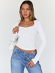Trendy Queen White Long Sleeve Shirts for Women