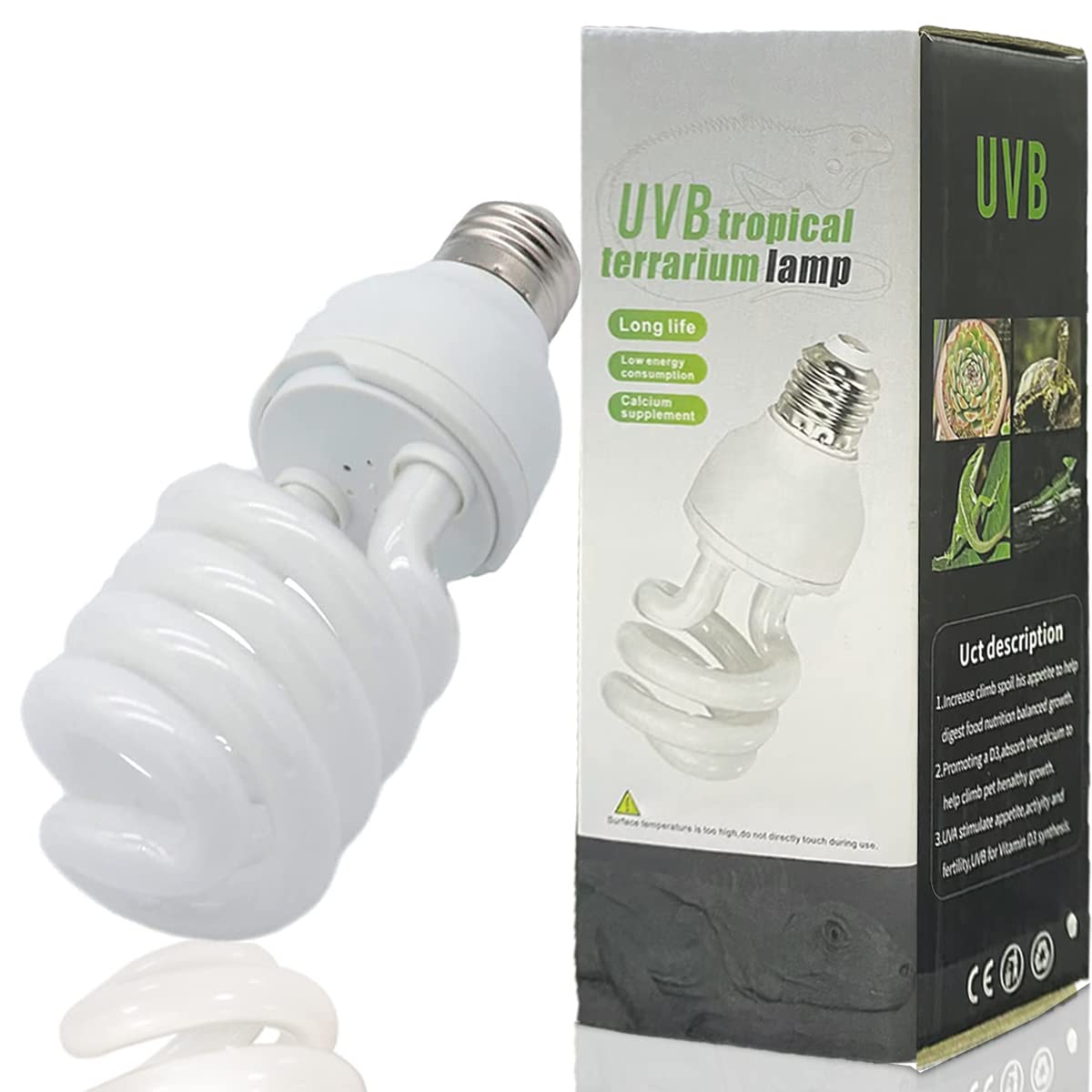 Reptile Light Tortoise Lamp UVB Lightbulbs for Reptiles Desert Animals Lizard Snake Improve D3 Synthesis Increase Calcium Absorption,10.0 Light Glow Lamp Energy Saving Fluorescent Tube (UVB10.0 26W)