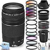 Ultimaxx Bundle with Canon EF 75-300mm f/4-5.6 III Lens, 3 Filter Kits, Telephoto and Wide Angle Lens, Lens Pouch, Tulip Hood