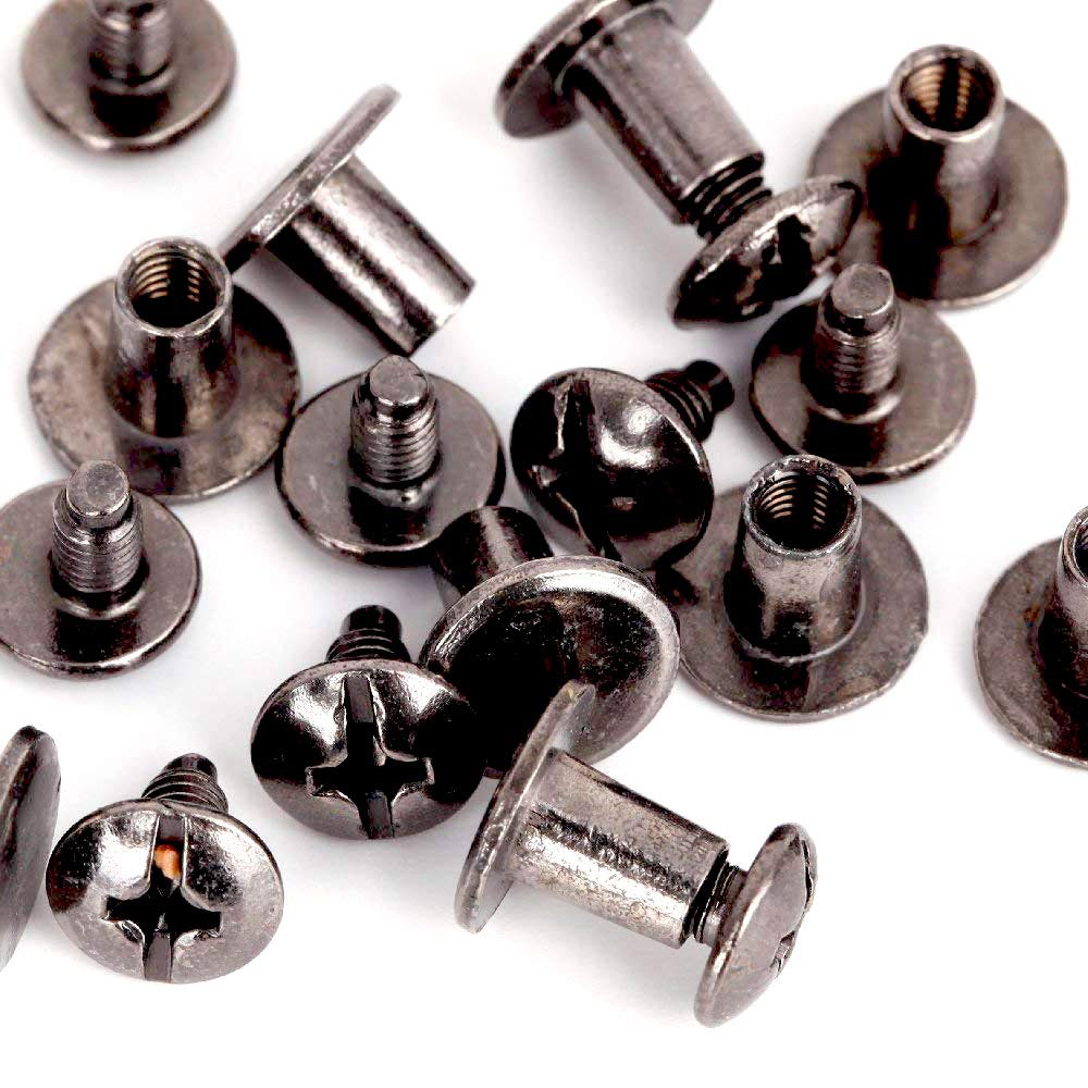RUBYCA Round Flat Studs and Spikes Metal ScrewBack For Leathercraft Punk DIY - BLACK 10mm x 7mm, 500 PCS By eART