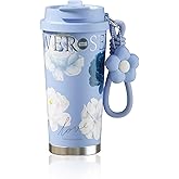 Siidagar Insulated Travel Coffee Mug,18 oz Stainless Steel Coffee Tumbler with Flip Straw, Double Wall Thermal Cup with Leak Proof Lid,Reusable Ceramic Water Bottle for Office,Blue