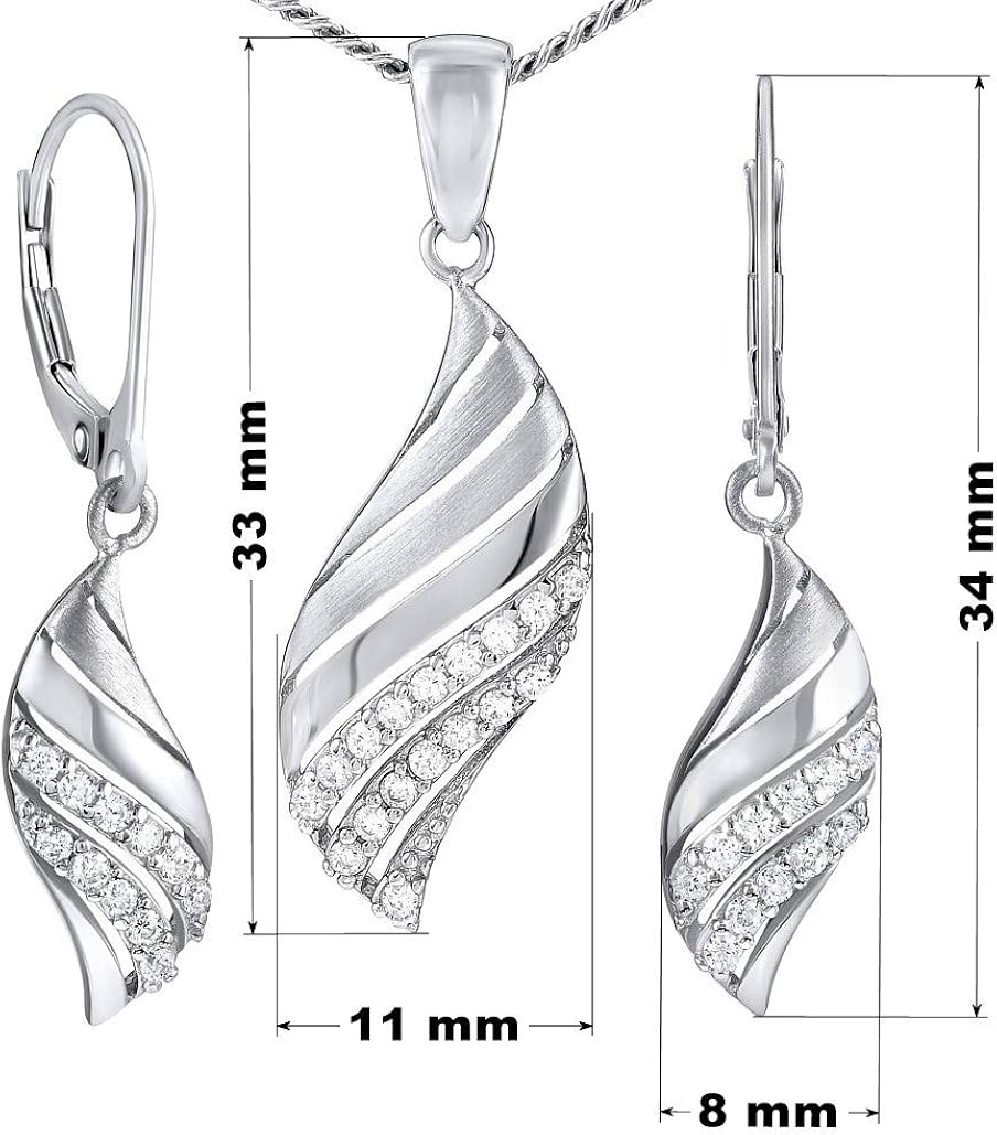 SILVEGO - QRS125 - Women's 925 Sterling Silver Jewellery Set including Clear Cubic Zirconia Leaf Design, White - Image 3