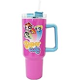 Spoontiques Stainless Steel Travel Mug, 40oz - Double Wall Insulation, Sturdy Handle, Sliding Lock Travel Lid - Powerpuff Girls