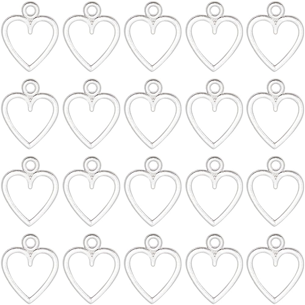 SUNNYCLUE 1 Box 100Pcs Hollow Heart Charm Silver Metal Love Charms Bulk Tibetan Alloy Circle Hearts Charms for Jewellery Making Charms Supplies DIY Crafting Necklace Bracelet Earring Anklets Beginners