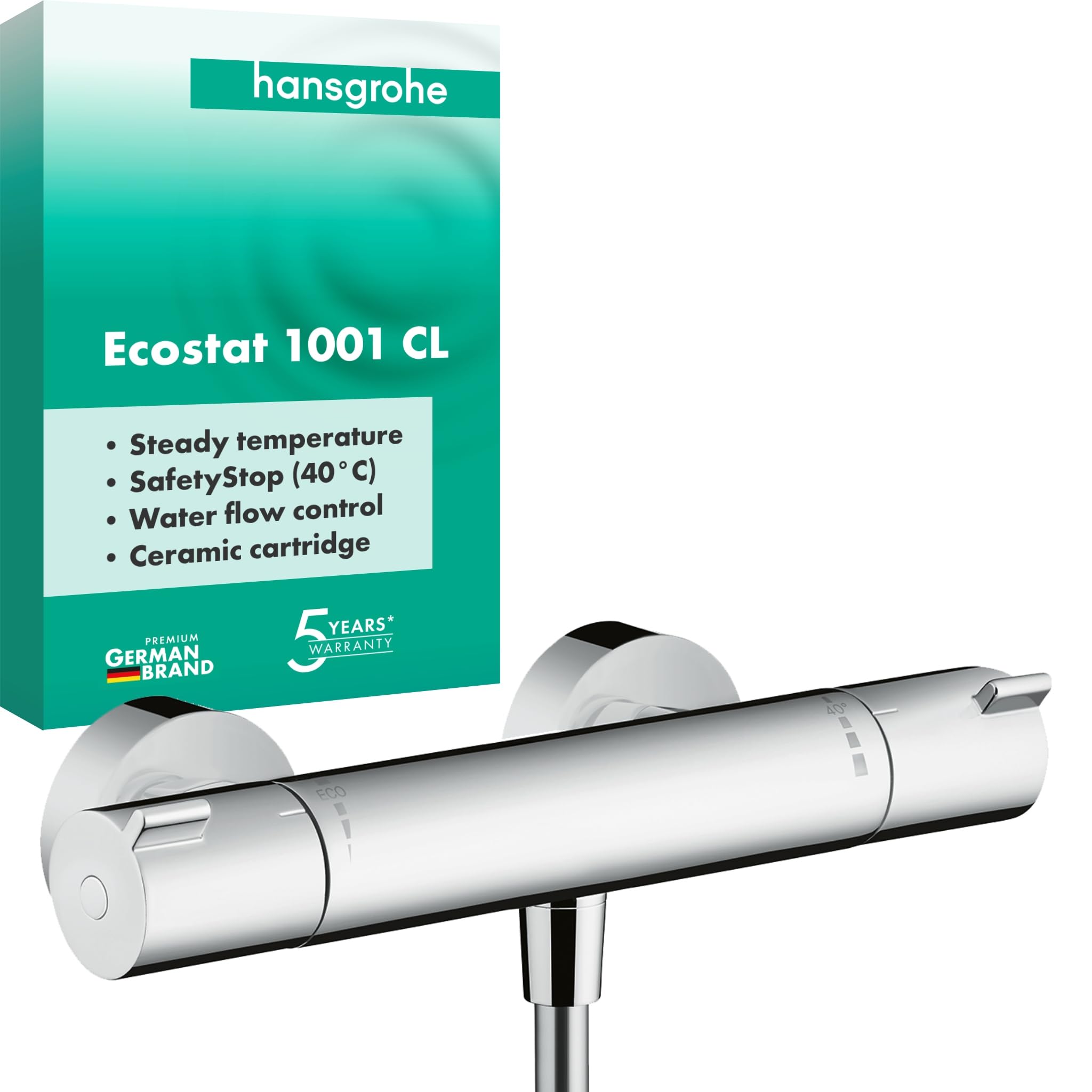 hansgrohe Ecostat 1001 CL - shower thermostat exposed , shower tap with safety stop at 40 °C, thermostat for showers, mixer tap for 1 function, chrome, 13211000