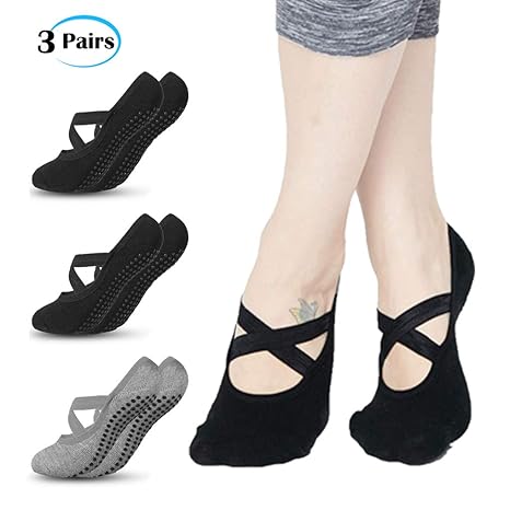 BROTOU 3 Pares Calcetines-Yoga Antideslizantes de Mujeres ...