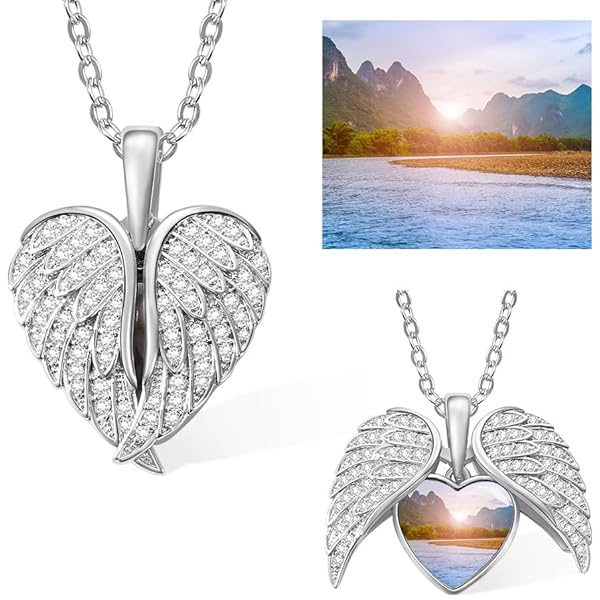 Sterling Silver Angel Wings Heart Locket Necklace- 18" Chain - CF125WCC7FN - View #10