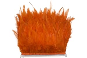 LONDGEN Rooster Hackle Feather Fringe Trim for Dress Decoration and Sewing Accessories Pack of 2 Yards(Orange, 2 Yards)