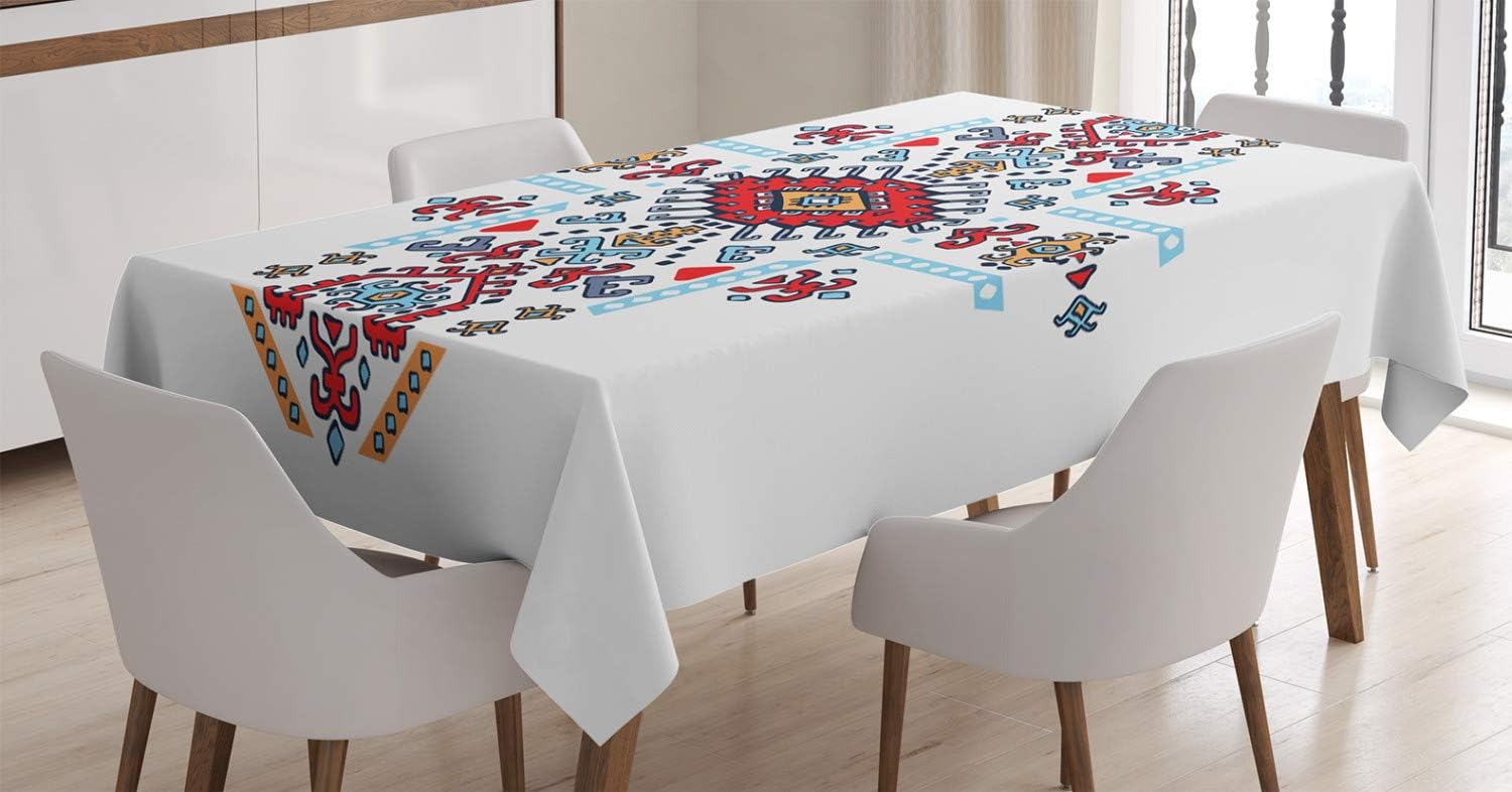 ABAKUHAUS Geometric Tablecloth, Mexican Pattern, Dining Room Kitchen Rectangular Table Cover, 54 W X 94 L, Multicolor
