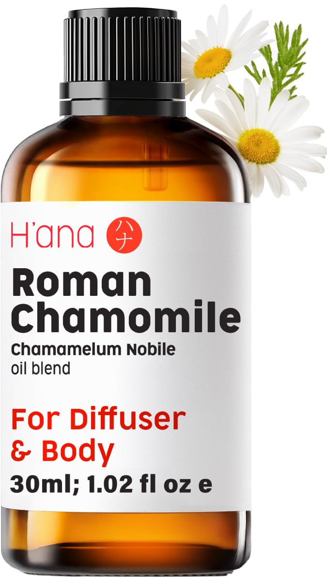H’ana Roman Chamomile Essential Oil (1 Fl Oz) for Relaxation & Skin - 100% Pure and Natural Roman Chamomile Oil for Aromatherapy, Diffuser, Skin Care, Hair, Soap Making - Soothing Floral Aroma