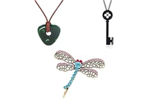 TEEMOTUTU Coraline Key Necklace Merchandise Jewelry Set Green Stone Necklace Dragonfly Hairclip for Women Fan Halloween Cosplay Costume Accessories 3PCS