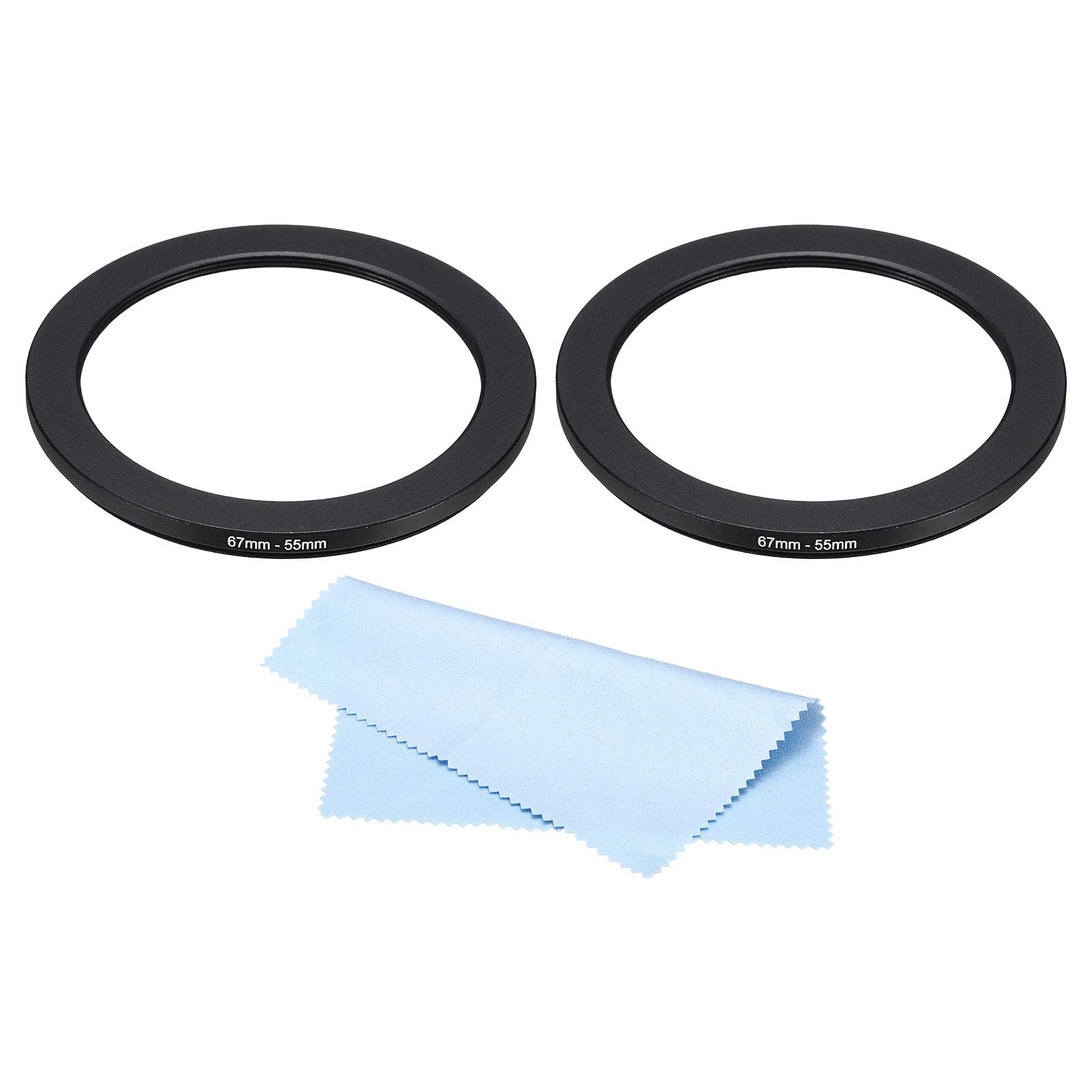PATIKIL 67mm-55mm Metal Step Down Ring with Cleaning Cloth, 2 Pack Camera Lens Filter Adapter Ring Aluminum Filter Adapter Ring for Camera Lenses Hood, Black — image 1