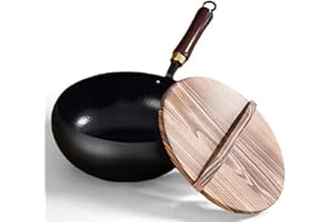 Uncoated Thick Iron Pot, Artisan Cast Iron, Japanese Pan, Woks, Stir-Fry Pans Nonstick(A,24CM/9.4IN)