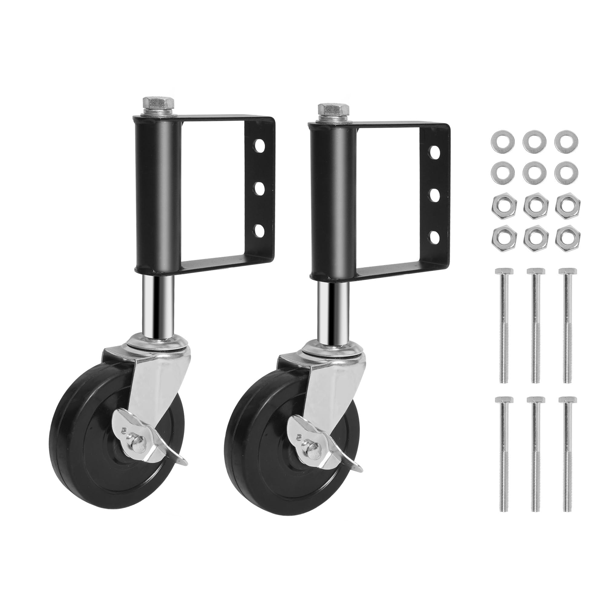 Photo 1 of 2 Pack Spring Loaded Adjustable Gate Wheel, 4 inch Gate Wheel Heavy Duty Drag Gate Wheels for Metal Tube Swing Vinyl Gate with Break,Gate Wheel for Metal Electric Fence with 330 Lbs Load Capacity