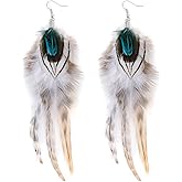 lureme Bohemian Style Boho Multicolor Pheasant Feathers Dangle Earrings for Women (er006359)
