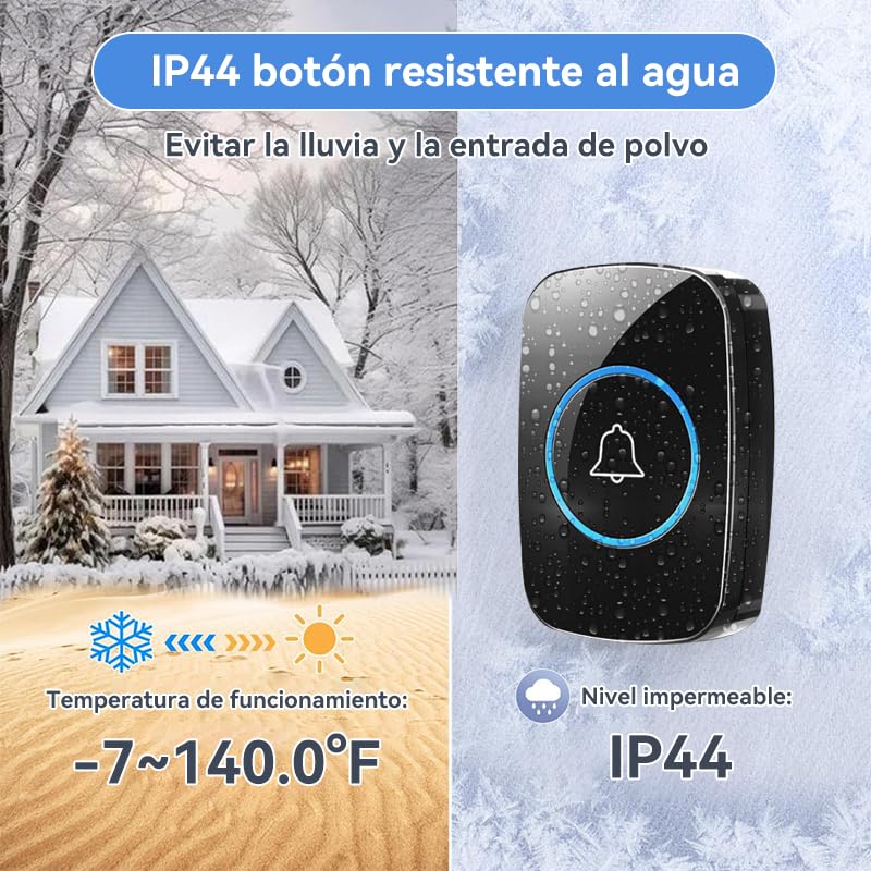 Timbre Inalámbrico Impermeable,con 2 Transmisores y 3 Receptores,Alcance a 300m,Kit de Timbre Inalámbrico para Puerta,36 Melodías,4 Niveles de Volumen, LED Indicador, para Casa,Jardín,Oficina,Villa