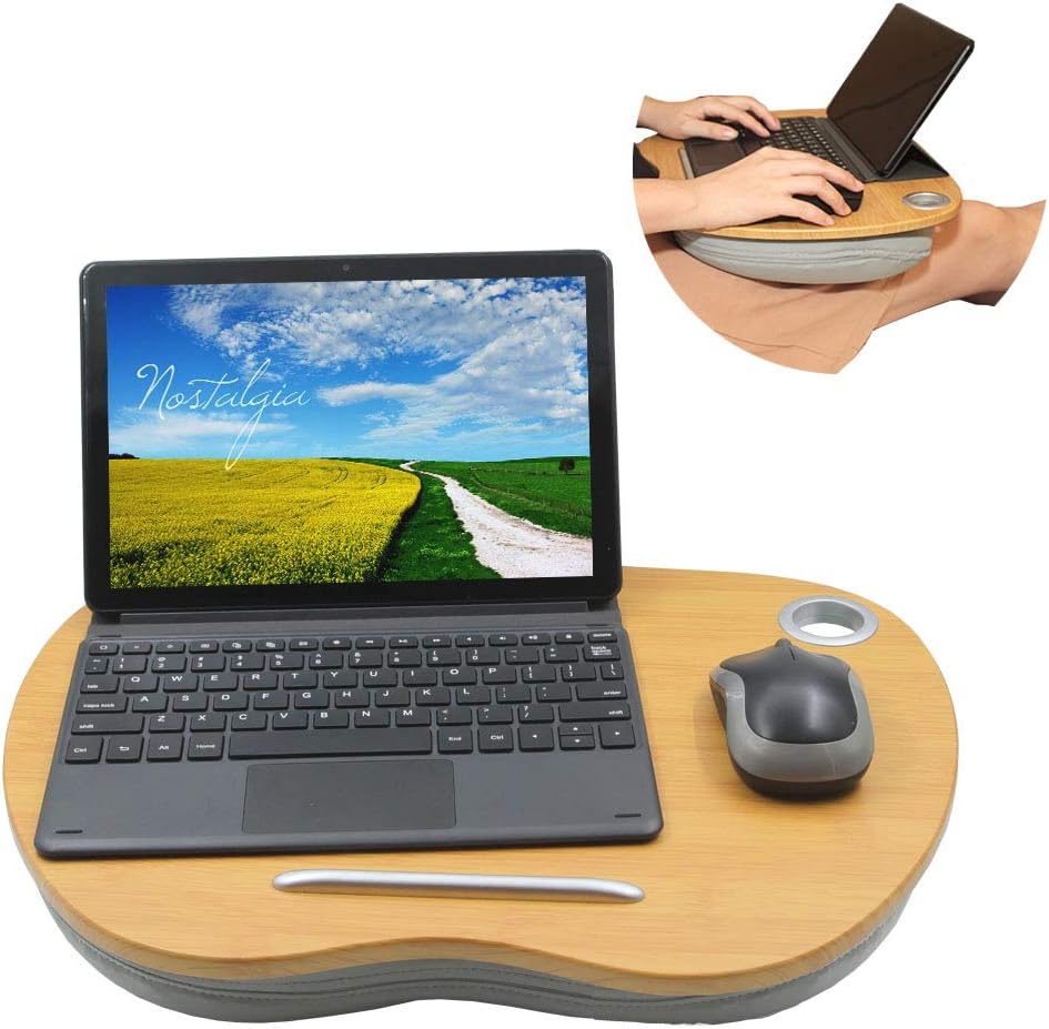 N / A Lap Desk, Portable Laptop Lap Desk with Pillow Cushion, Bamboo Lap Desk with Anti-Slip Strip and Cable Hole, Lap Desk for Laptop and Writing