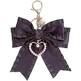 ZOONAI Ribbon Bowknot Bag Charms, Cute Pearl Heart Keyring Holder Purse Hanging Decorations Bag Handbag Pendant