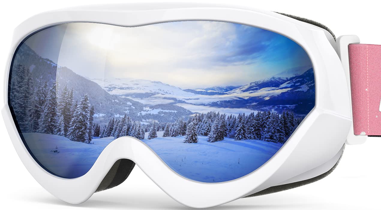 OutdoorMaster Kids Ski Goggles, Snow Goggles for Boys & Girls with 100% UV Protection - VLT 10% White Frame Grey Lens Image