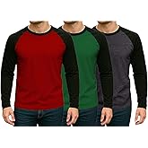 Decrum Pack of 3 Raglan Shirt Men - Casual Comfortable Crewneck Long Sleeve Mens Baseball Shirts