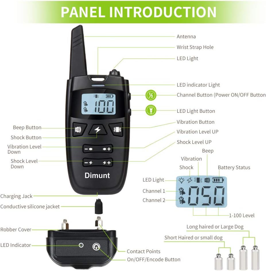 Dimunt Dog Training Collar - Rechargeable Dog Shock Collar with Remote IPX7 Waterproof Shock Collar w/3 Training Modes, Beep, Vibration and Shock, 1000ft Remote Range Dog Collar : Dimunt : Pet Supplies