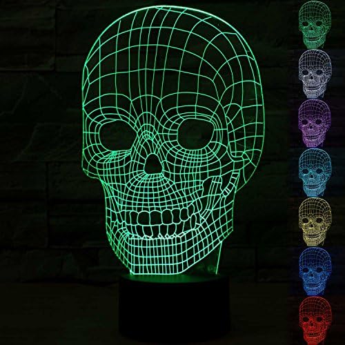 ALUONI 3D Illusion Lamp, Stunning Visual Three-Dimensional Light Effect [USB Powered,Touch Switch,7 Colors Change] Creative Design Night Light (3D Skull)
