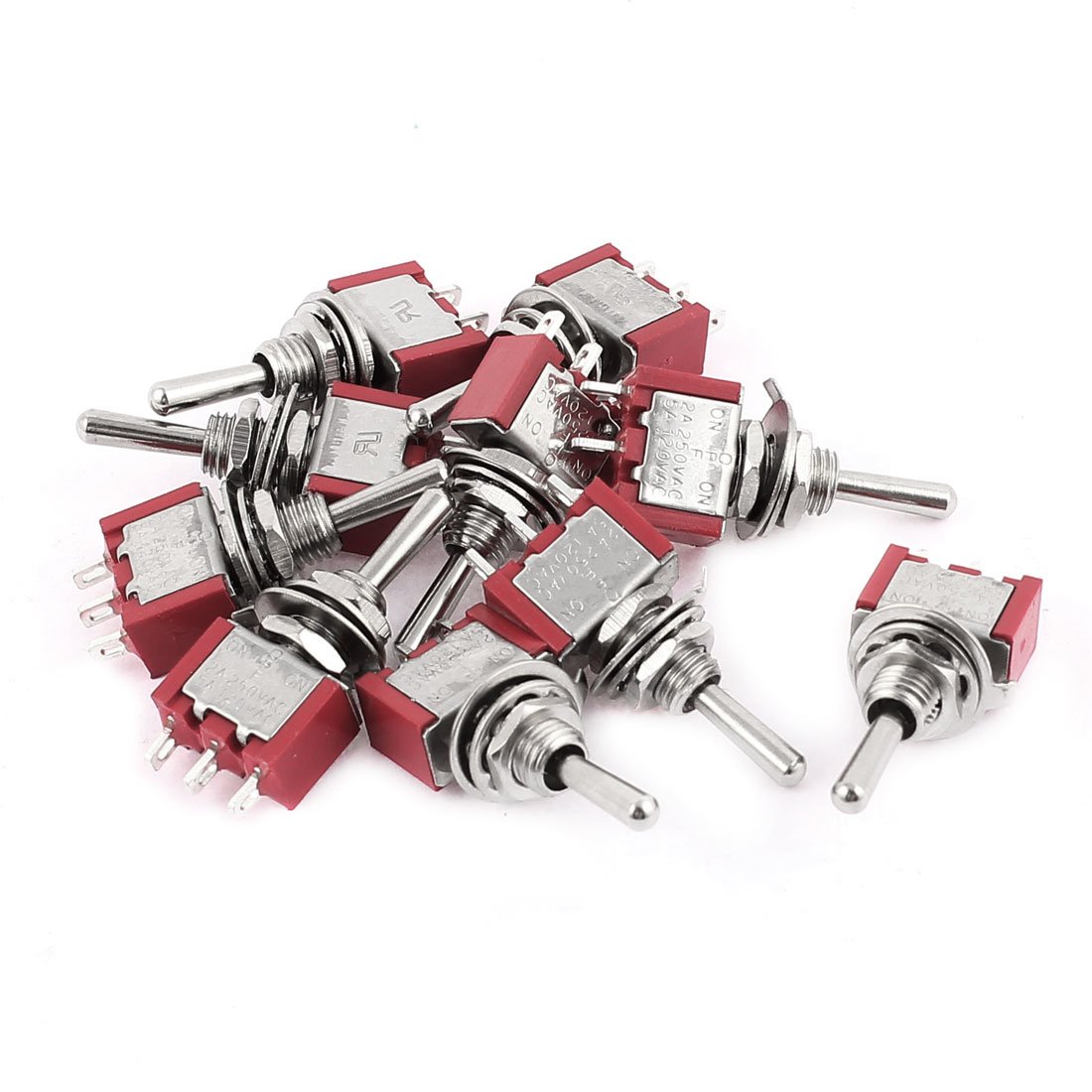 Sourcingmap 10 Pcs AC 250V 2A, AC 120V 5A Momentary/Off/Momentary 3 Position SPDT 3 Pins Toggle Switch