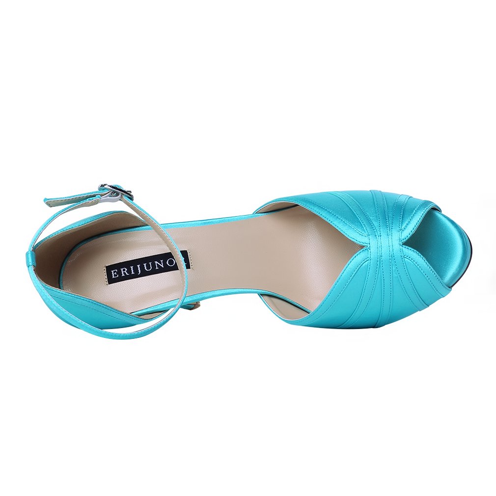 ERIJUNOR Women's High Heel Sandals Lace Satin Ankle Strap Evening Party Prom Wedding Shoes - Image 4