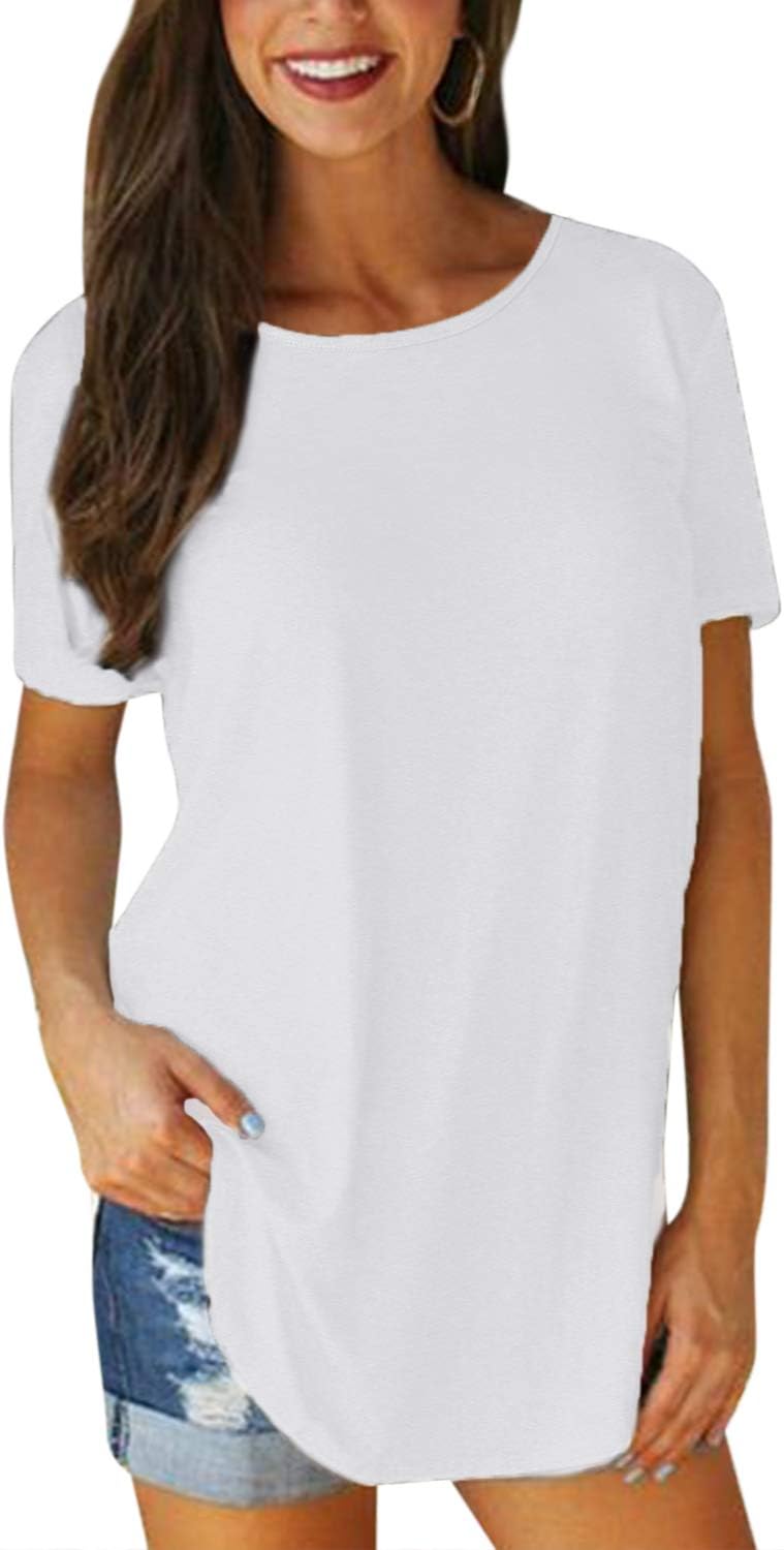 SUNNYME Women's Short Sleeve Shirts Casual Summer Plus Size Tops Loose Fit Tunics Tees for Women
