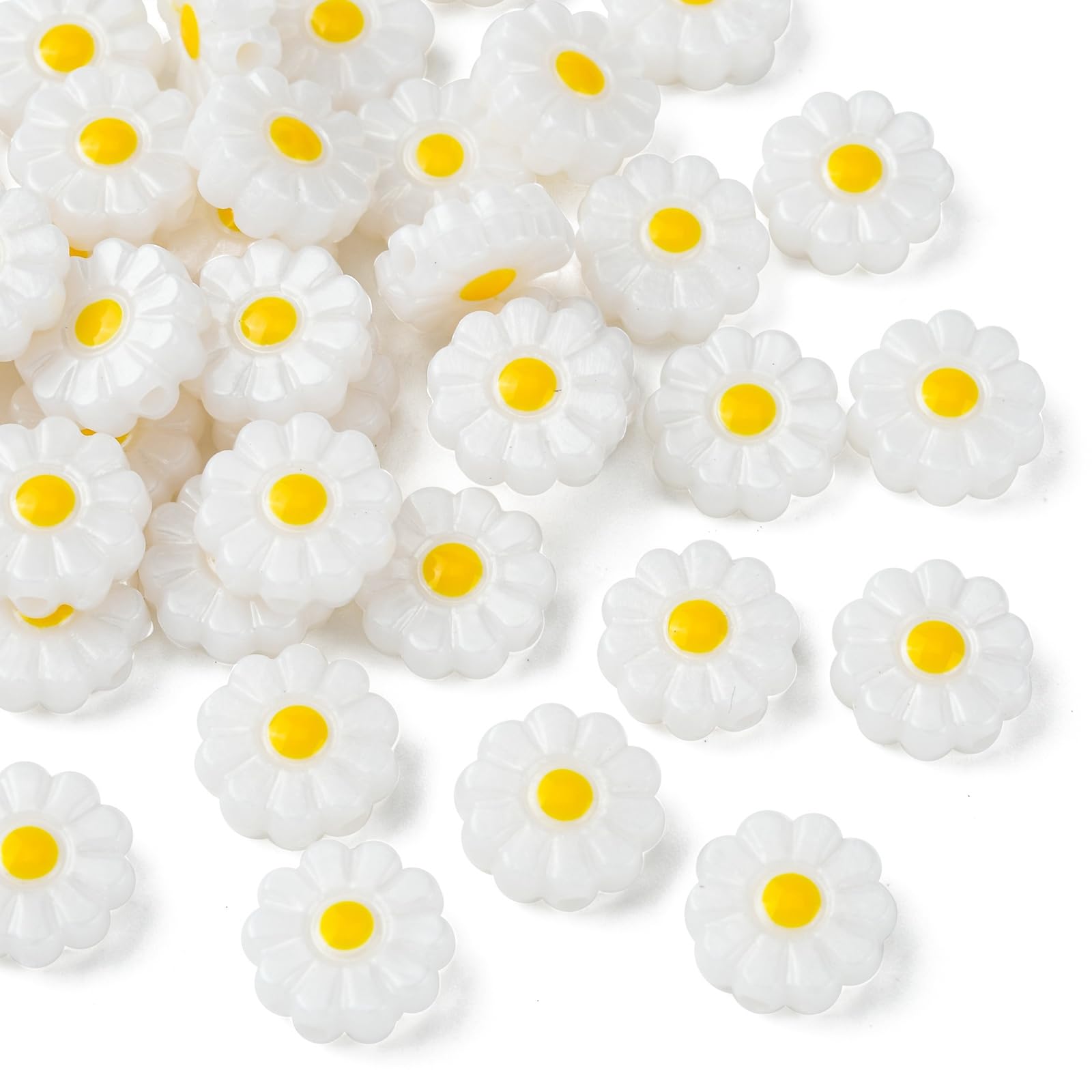 UR URLIFEHALL 40 Pcs Daisy Resin Beads Opaque White Flower Beads Plastic Floral Shaped Beads for Crafting DIY Jewellery Keychains Phone Straps