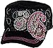 Crystal Case Womens Cotton Rhinestone Paisley Cadet Cap Hat (Black)