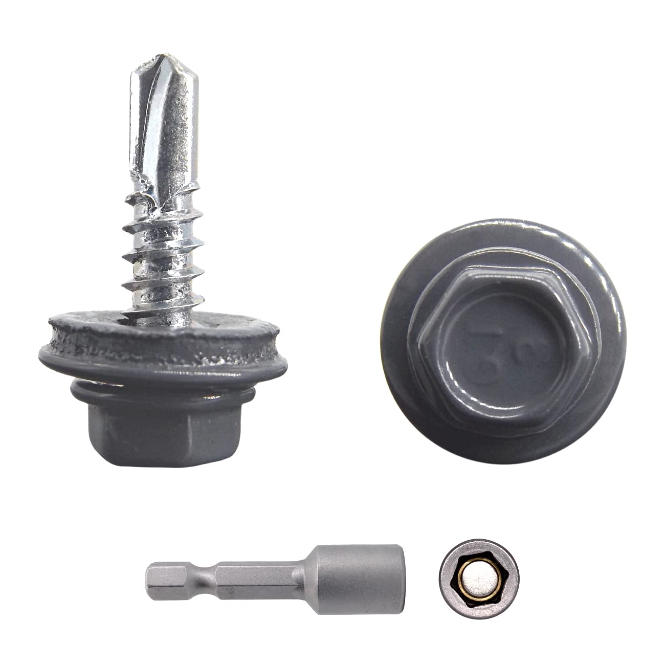 (Pack of 150 pcs) Metal Roofing Screws, 4.8 x 19 mm Self-Drilling Screws With EPDM Washers, Painted Hex Washer Head, Sheet Metal Screw (150, RAL 7024)