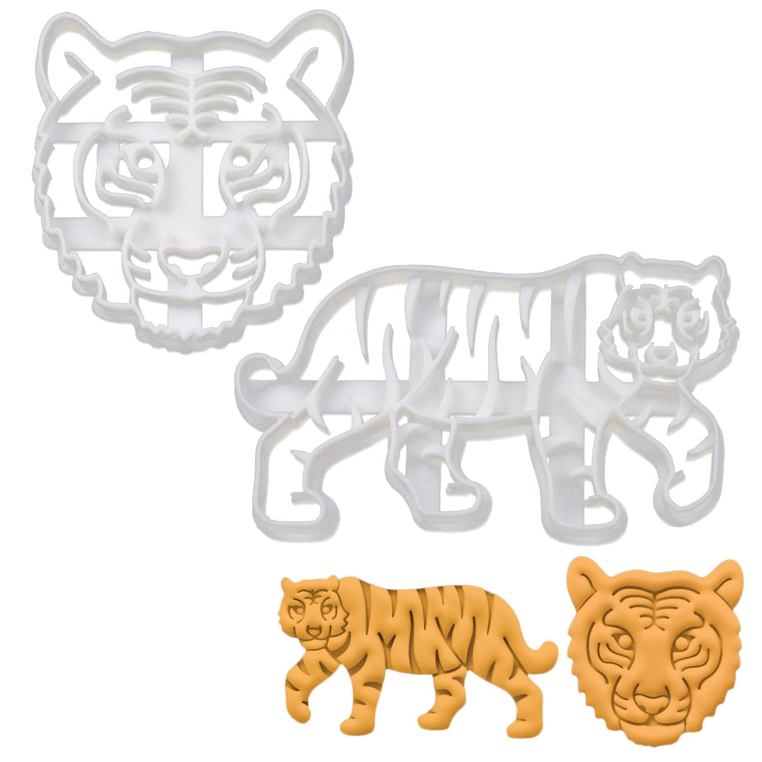 BAKERLOGY Set of 2 Tiger Cookie Cutters (Designs: Tiger Face and Tiger Body) - Detailed Biscuit Cutter Design for Baking and Crafts, Ideal on Fondant, Dough, Clay