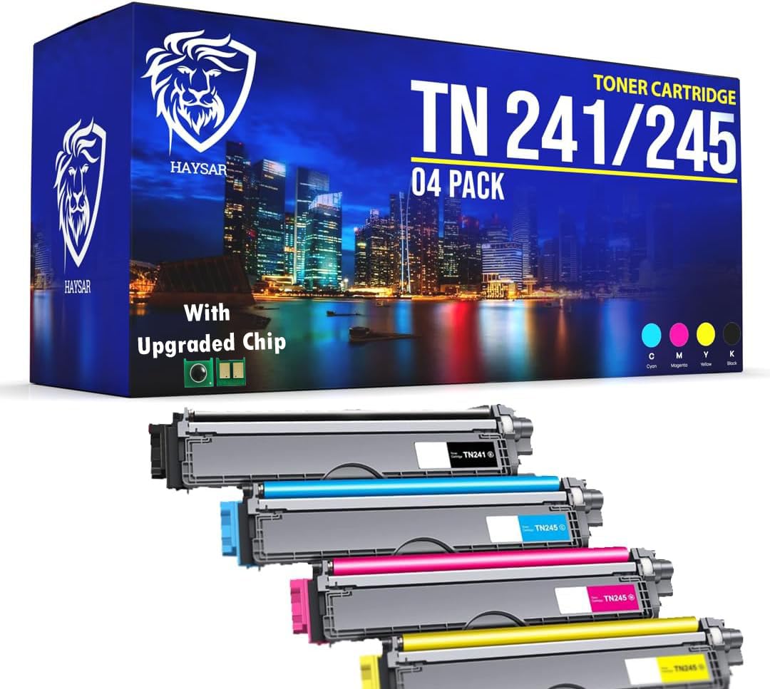 Brother Printers TN-241 TN-245 Replacement Toner Cartridges 4-Pack Black Cyan Magenta Yellow Compatible With TN241 TN245 9015CDW 9020CDW 9022CDW 3140CW 3142CW 3150CDN 3150CDW 3170CDW 9130CDN 9140CDN