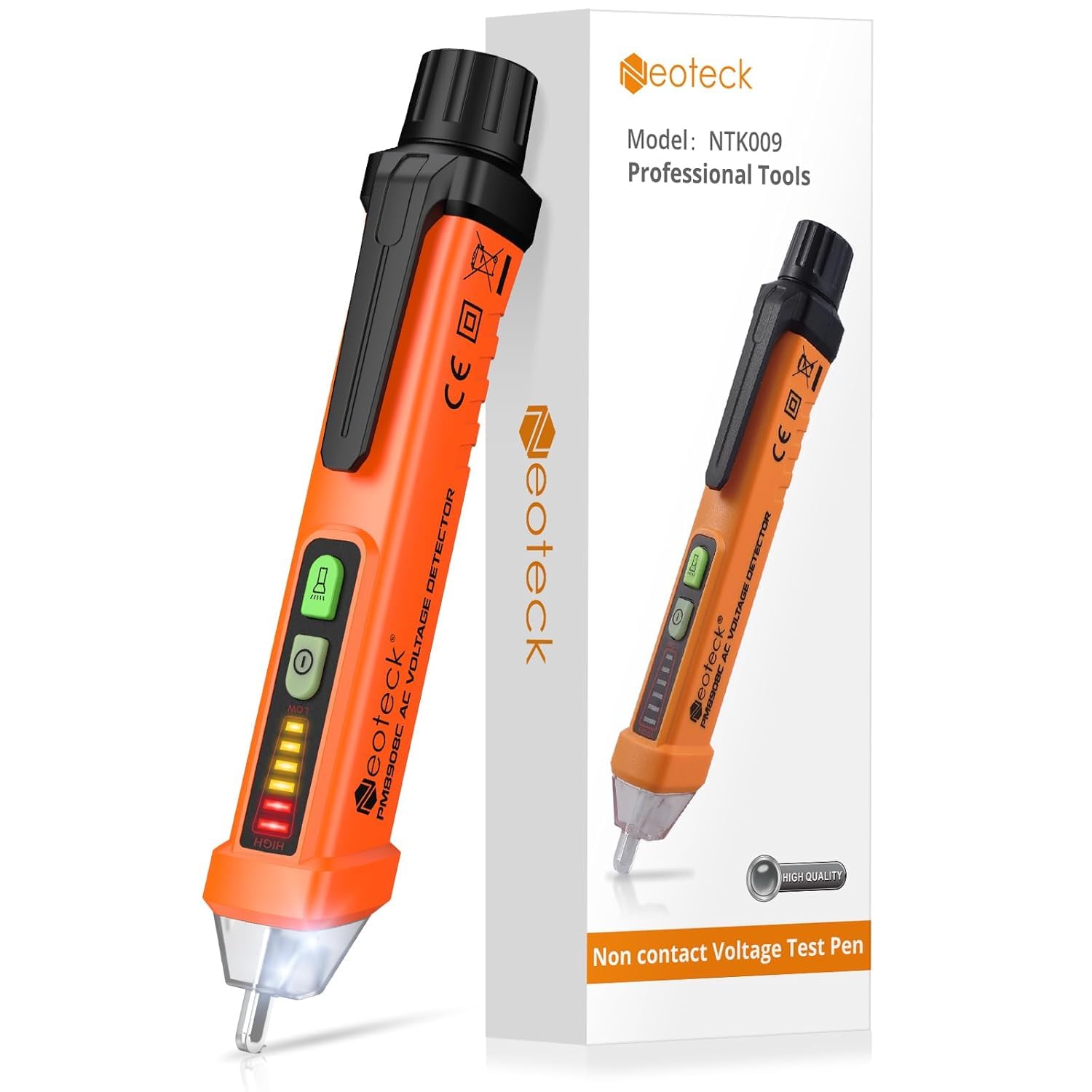Neoteck Non Contact Voltage Tester 12-1000V/48V-1000 Adjustable Sensitivity AC Voltage Detector Pen Live/Null Wire Tester With LCD Display Buzzer Alarm Wire Breakpoint Finder (Orange) — image 1