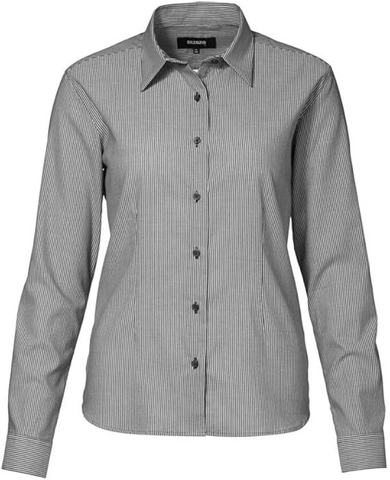 Amazon アイディー Id レディース カフェ グレー ピンストライプ 長袖シャツ ワークシャツ ビジネス ユニフォーム 制服 女性用 2xl グレー シャツ ブラウス 通販