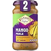 Patak&rsquo;s Medium Mango Pickle - Authentic Indian Relish with Mango Chunks &amp; Aromatic Spices - Perfect with Naan, Pappadum, Sandwiches &amp; Salads - Vegan Spicy Pickle - 10oz Jar (Pack of 2)