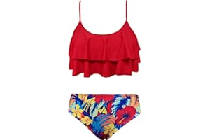 SHEKINI Girls Floral Printing Bathing Suits Ruffle Flounce Two Piece Swimsuits