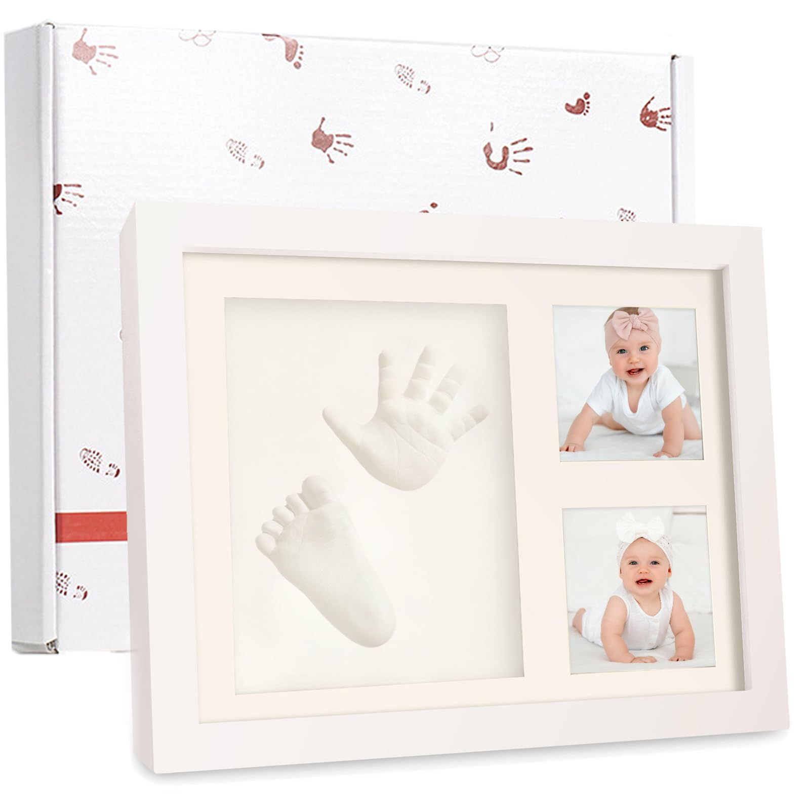 Baby Handprint Footprint Kit, Hand & Foot Keepsake Frame for Newborn Babies, New Parents Gift, Memory Art Picture Frame for Boys & Girls, Nursery Decor, Baby Registry