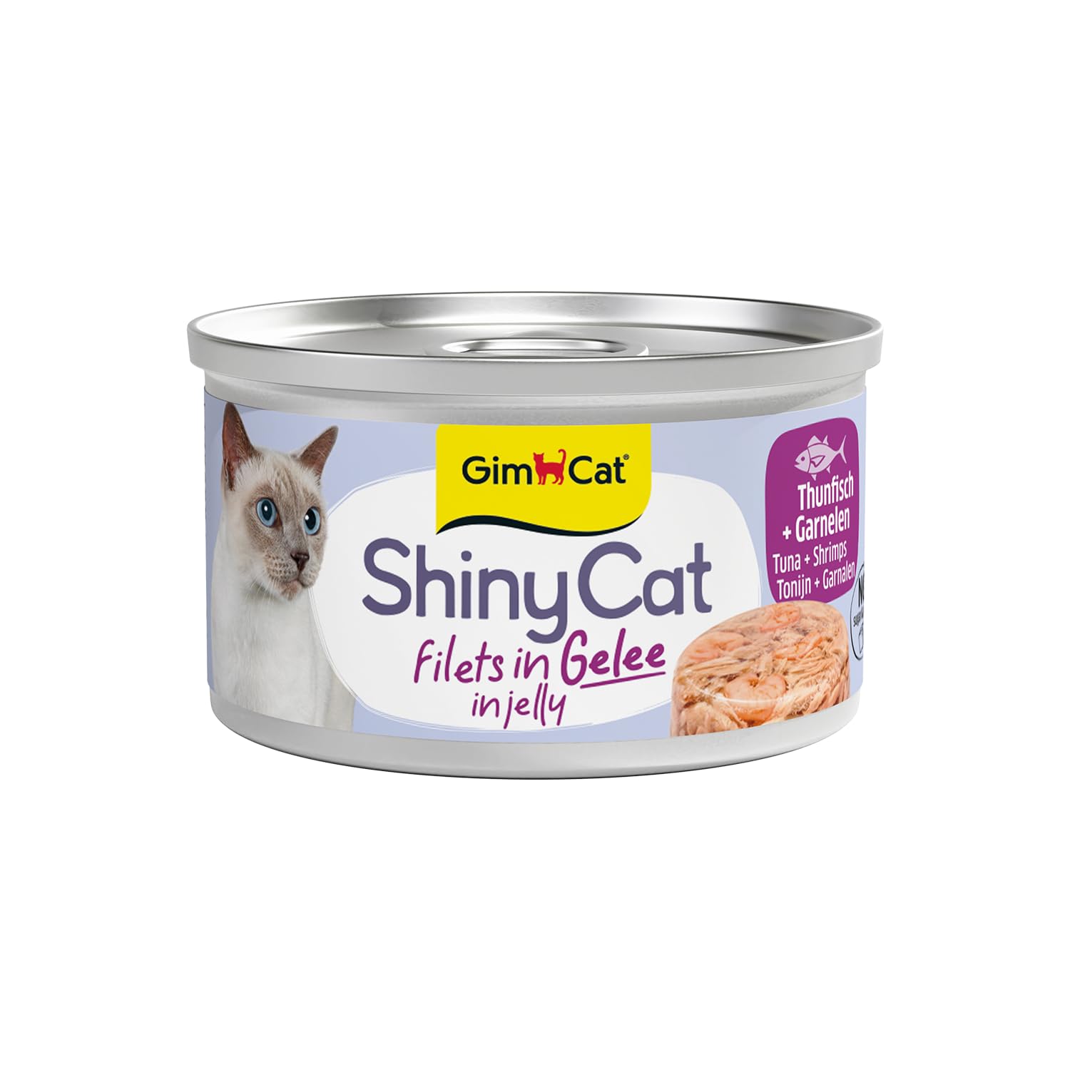 GimCat ShinyCat in Jelly Tuna with Shrimps - Wet food containing fish and taurine for cats - 48 tins (48 x 70 g)