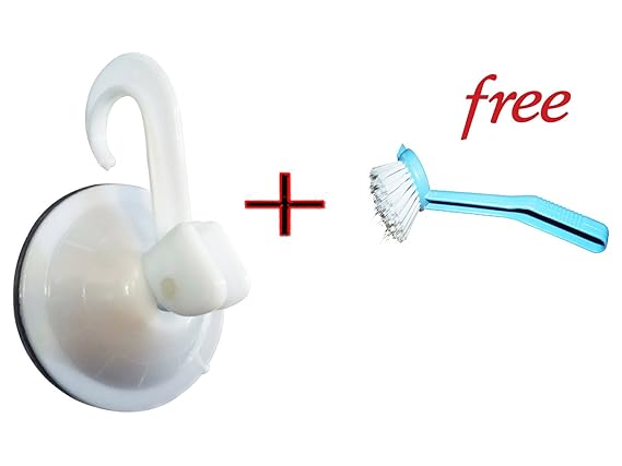 Rollyware JUMBO SIZE Worlds biggest Vacuum Hook 6 pieces +1 one washbasin brush Free - All purpose Heavy Duty Suction Hook - Hanger - Powerful Vacuum Hook With 1 Piece Washbasin Brush Free For Cleaning