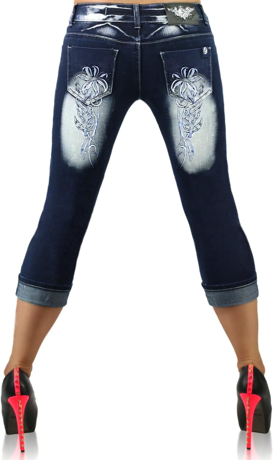 Plus Size Shorts Women's Denim Tattoo Capri Jeans Cropped Size UK 14, 16, 18, 20, 22 - EU 42, 44, 46, 48, 50