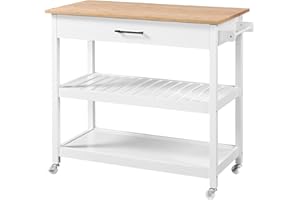 YAHEETECH Kitchen Island with Wheels, 3 Tier Rolling Kitchen Cart with 1 Drawer and 2 Spacious Storage Shelf Solid Wood Count