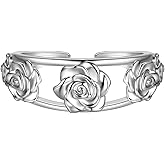 beautlace Rose Adjustable Rings Silver/Black Gun Plated Rose Flower Love Open Ring Elegant Wedding Engagement Jewelry Gifts for Women
