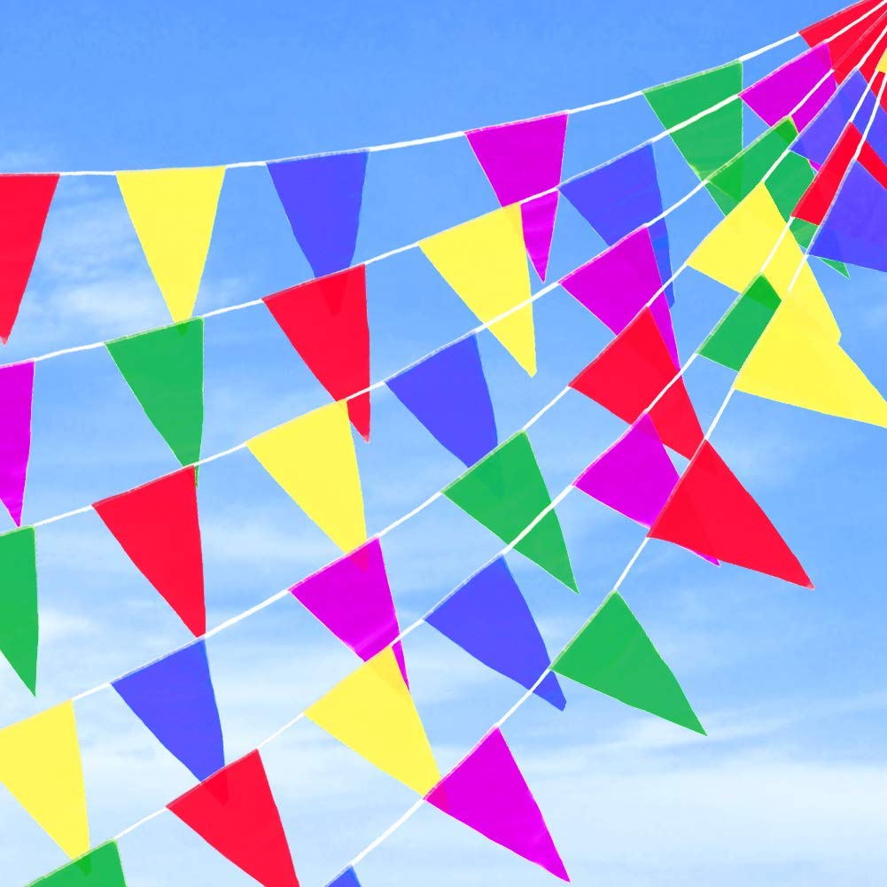 300pcs160M Garden Bunting Party Bunting Banner, Multicolor Nylon Pennant Party Banner Triangle Banner Flags for Office Wedding Birthday Bunting Garden Outdoor Home Decor (160m) (160m 16 * 25cm)
