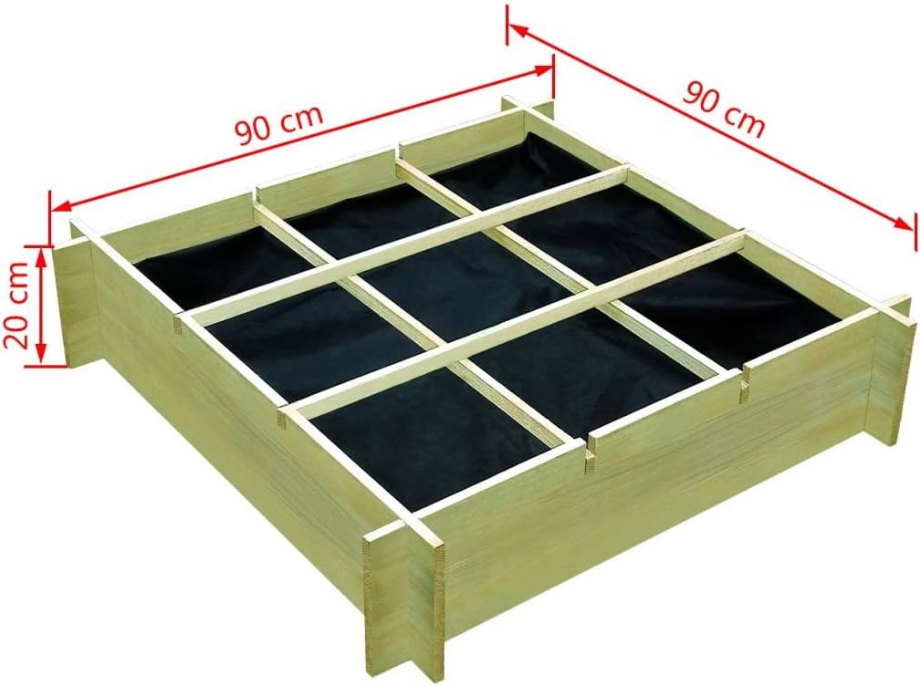 vidaXL Jardinera Cuadrada de Madera de Pino Impregnada 90x90x20 cm ...