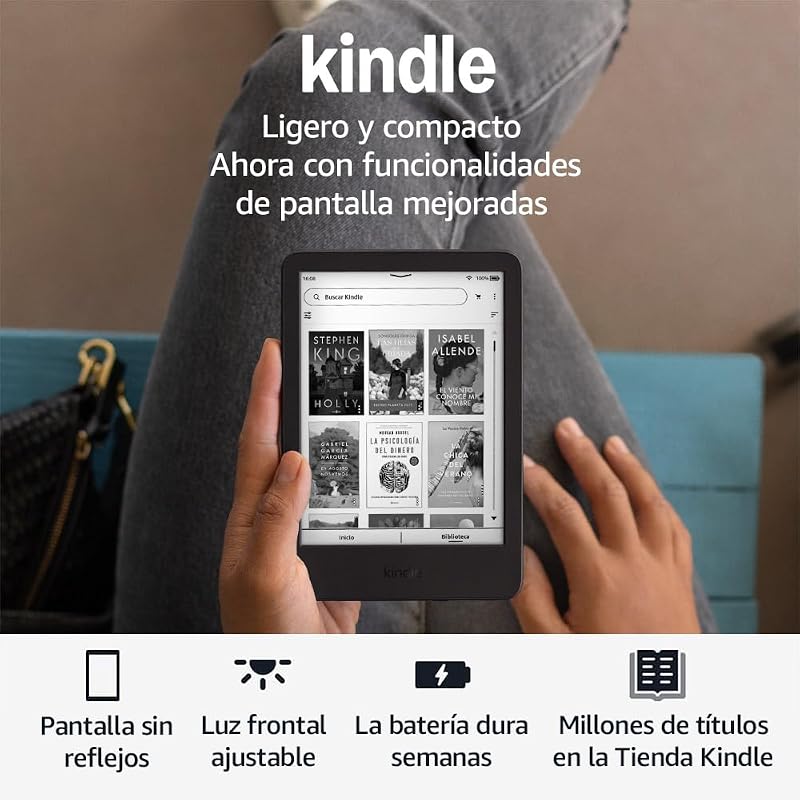 Kindle 16 GB (modelo de 2024): ligero y compacto, con pasadas de página fluidas y contraste alto | Sin publicidad | Negro