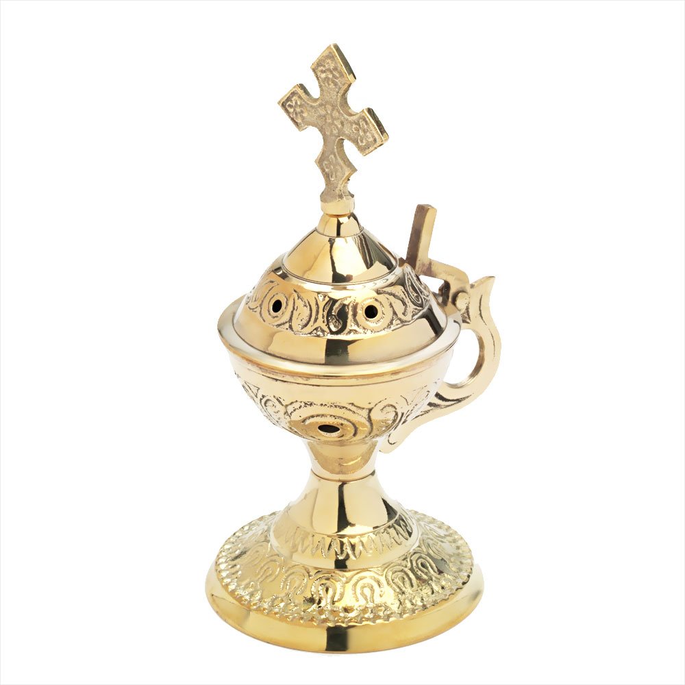 NKlaus Stand Incense Burner with Handle Brass Handmade Gift 2933