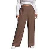 RoseSeek Women's Plus Size Pleated Front Casual Pants Elastic Waisted Wide Leg Trousers Work Pants